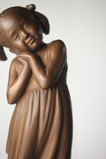 加藤豊 ブロンズ 少女像 銅像 M274｜骨董店 のびる 古美術 骨董 和風