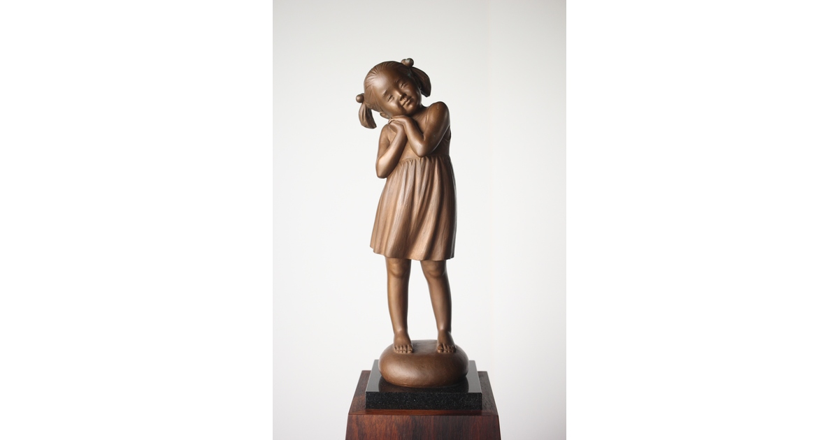 ブロンズ像 加藤豊作 花束を持つ少女 ヴィンテージ 刻印 彫刻 少女