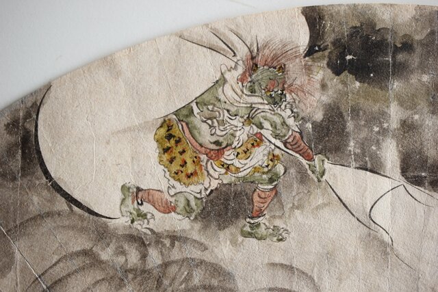 倣 河鍋暁斎 風神図 紙本扇面 Z445｜骨董店 のびる 古美術 骨董 和風