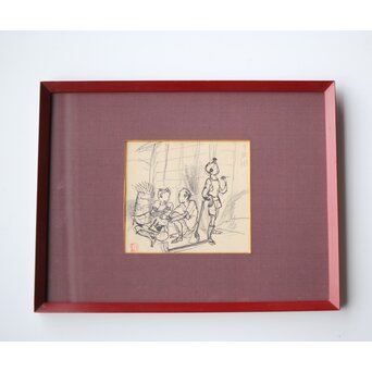 木村荘八 時代小説挿絵 肉筆原画 木村初枝鑑定額装 Z471｜骨董店