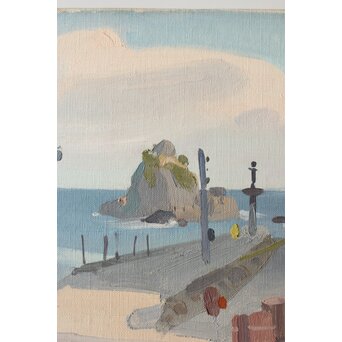 吉崎道治【上人岩】油彩 Z366｜骨董店 のびる 古美術 骨董 和風建具 蔵