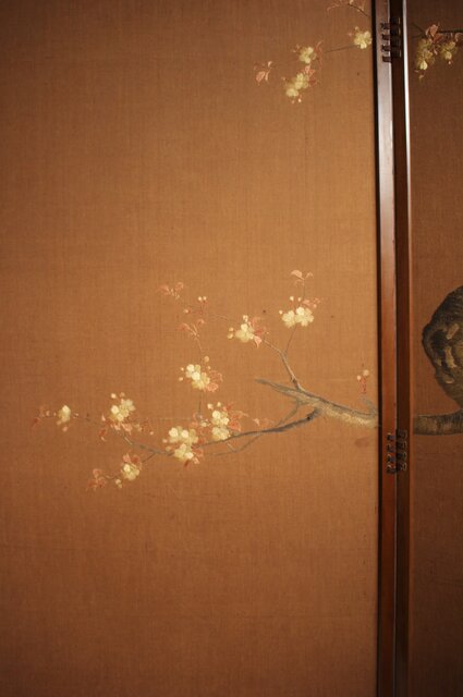 尾長鶏 刺繍画 衝立 Z672｜骨董店 のびる 古美術 骨董 和風建具 蔵戸