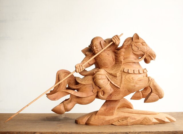 横山一夢 木彫武者 共箱 X451｜骨董店 のびる 古美術 骨董 和風建具 蔵