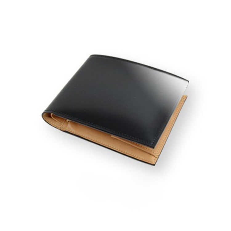 FLYING HORSE]コードバン 二つ折り財布 ブラック [名入れ無料]