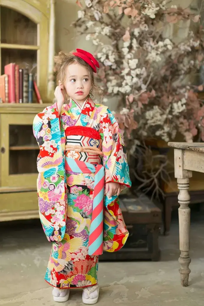 七五三レンタル着物 3歳 大正ロマンなアンティーク 鶴