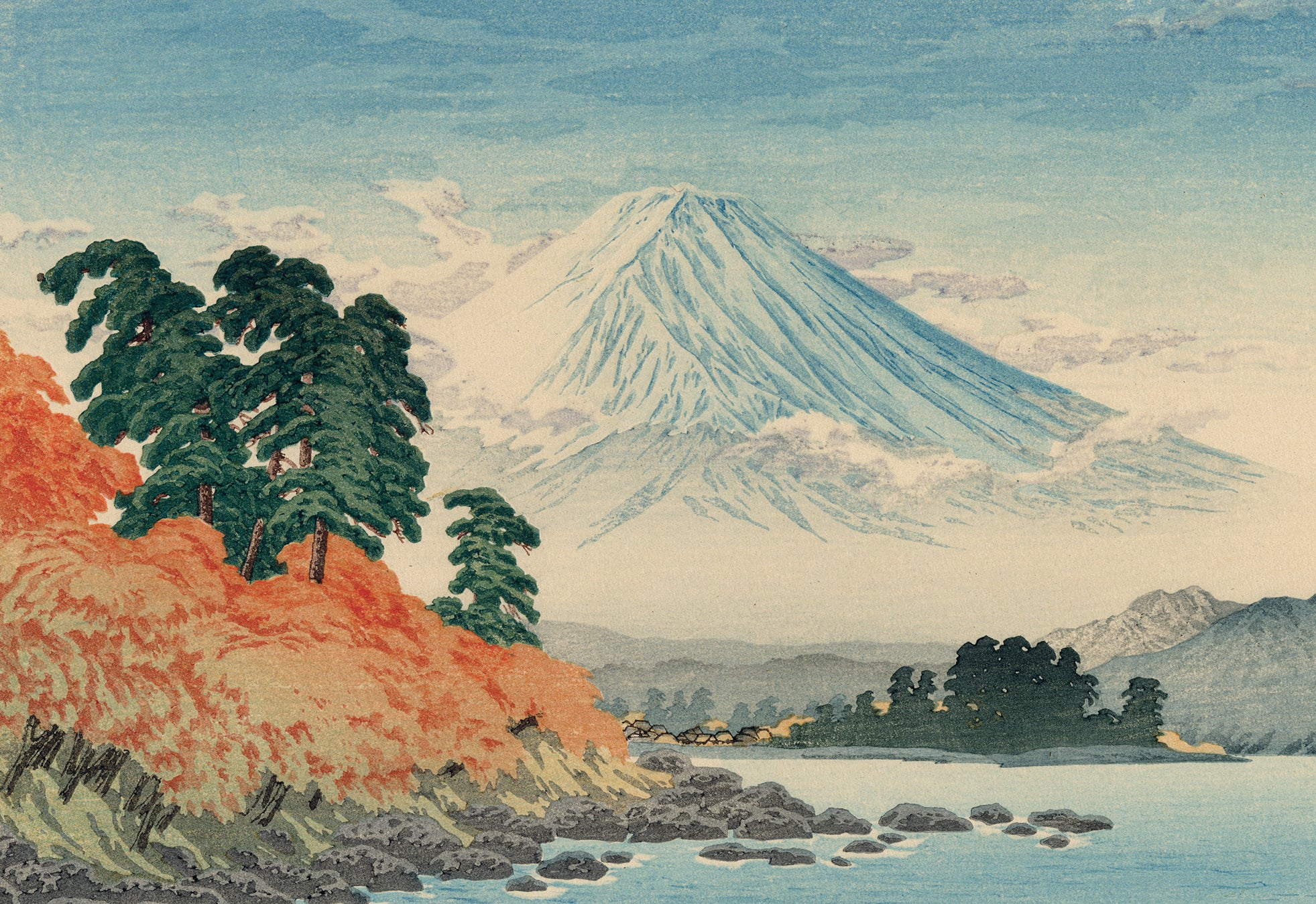 高橋 宏明 (昇亭) 高橋松亭 弘明:富士と鵜の島と雲のある河口湖