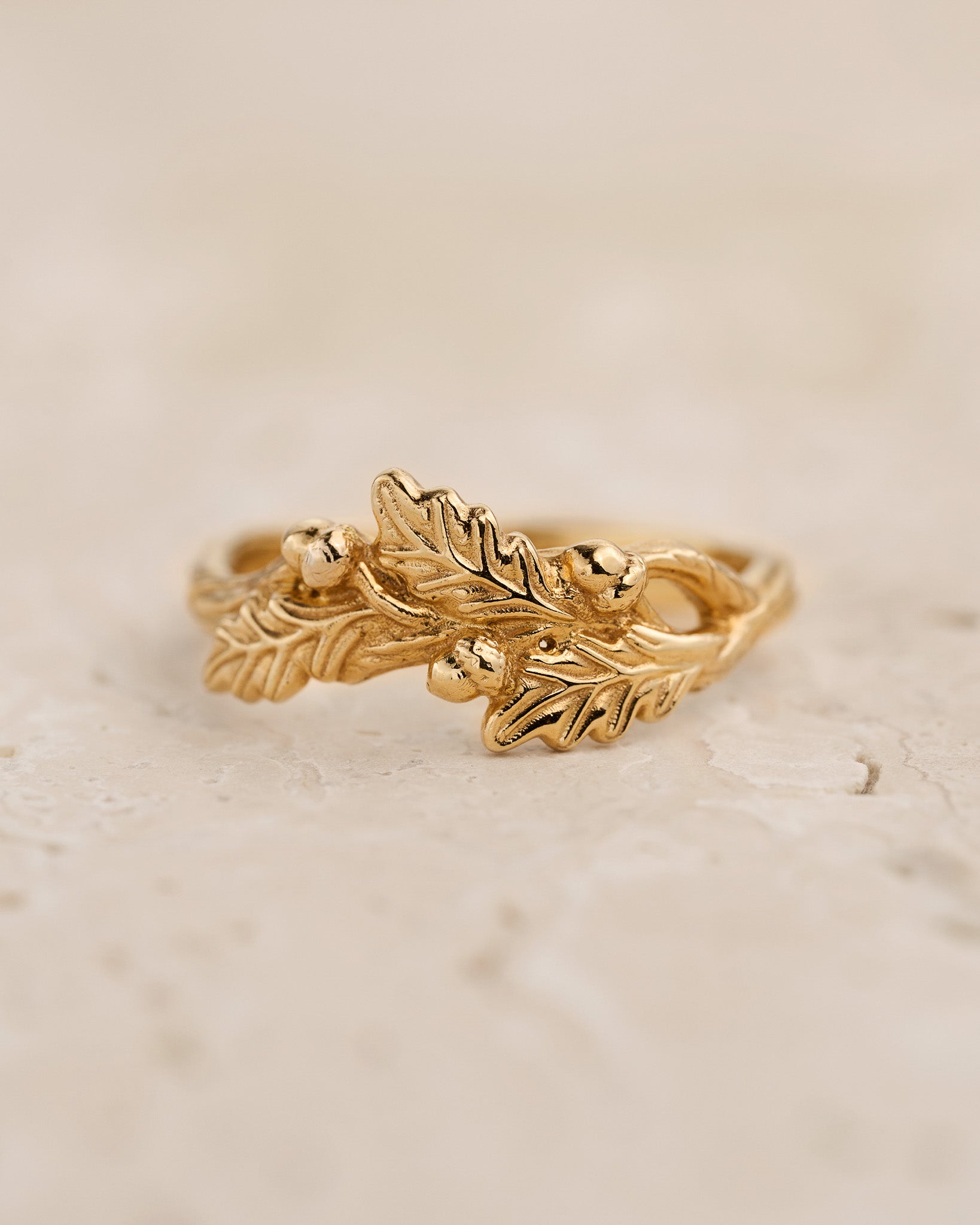Nature Wedding Band for Woman | Oak Leaves Ring | 14K Yellow Gold