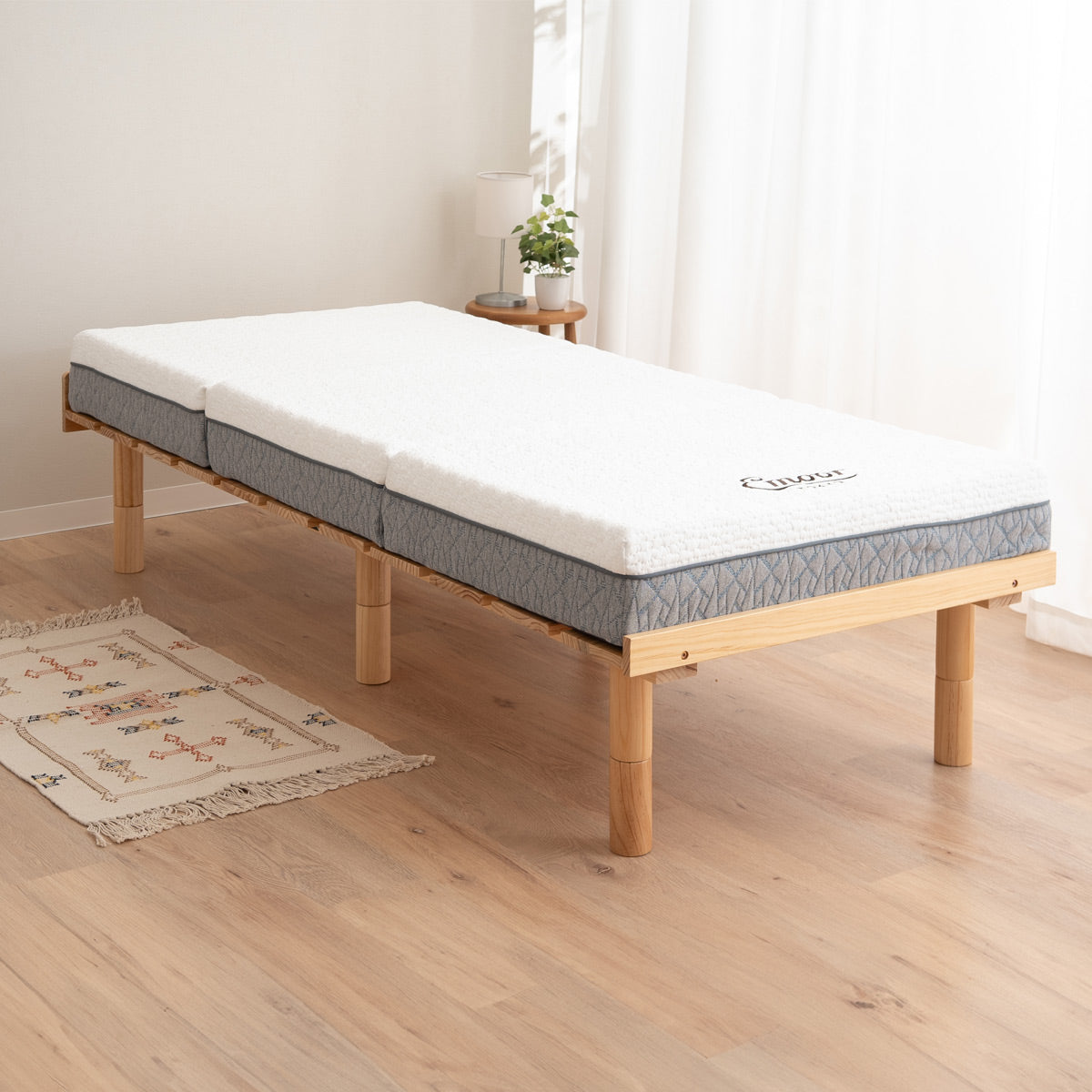 ベッド＆マットレス 2点セット セミシングルショート すのこベッド