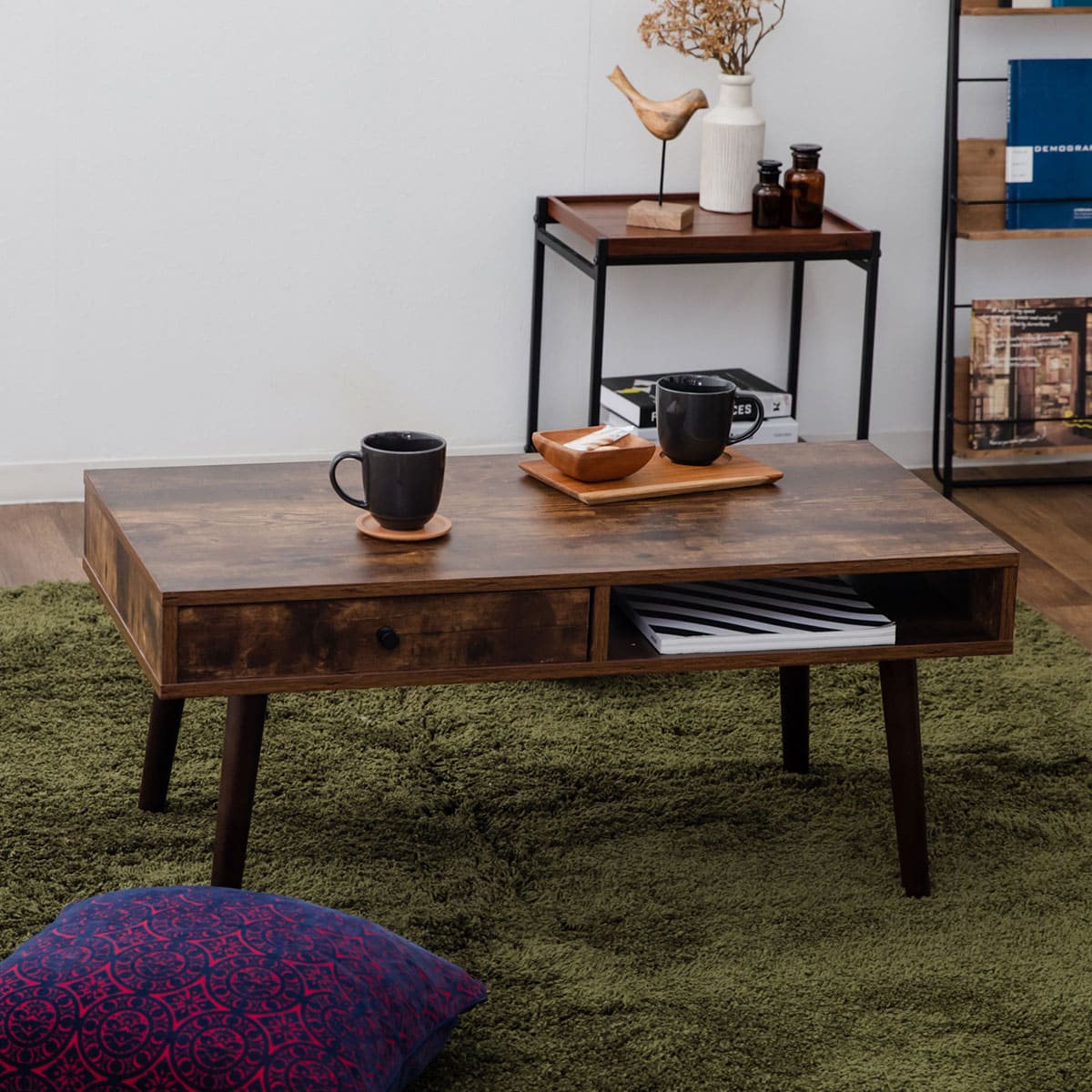 しまうテーブル 引き出し付き ローテーブル 木製家具 木目調