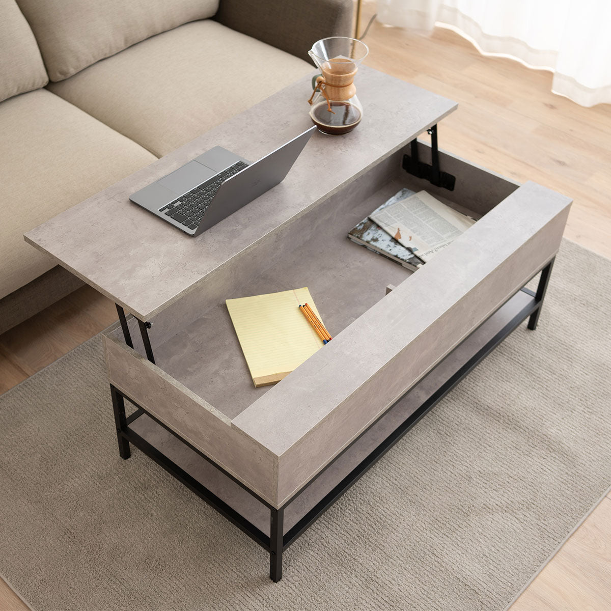 リフトアップテーブル 昇降式デスク ロングタイプ 幅113cm 木製 | 寝具