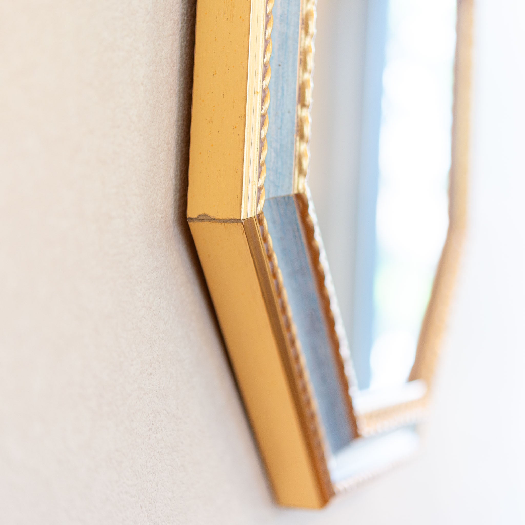 イタリア製 木製 ハンドペイントウォールミラー 壁掛け鏡 八角形