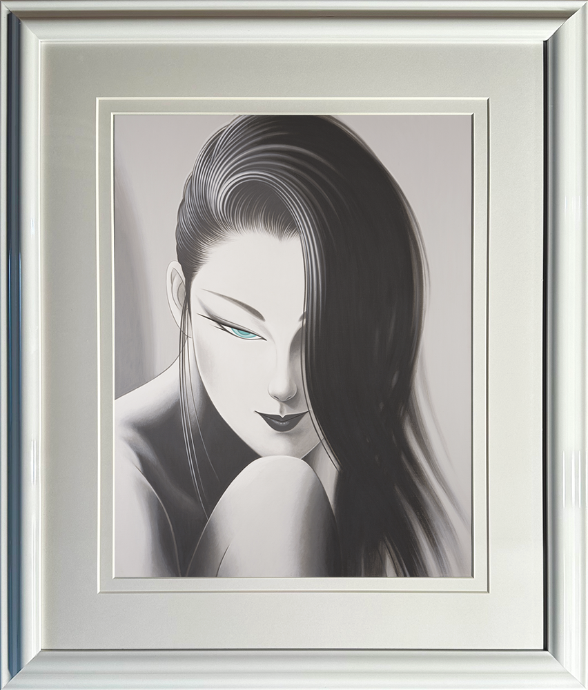 一郎鶴田 人物画 鉛筆画 フレーム付き