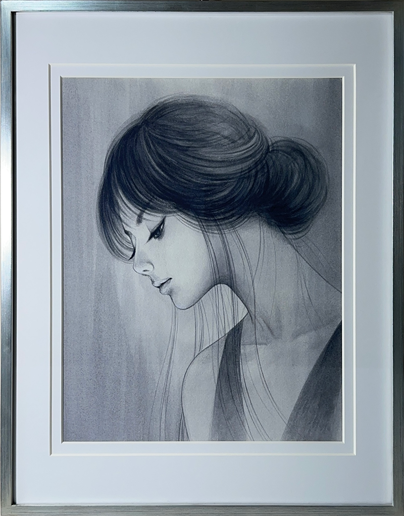 一郎鶴田 人物画 鉛筆画 フレーム付き