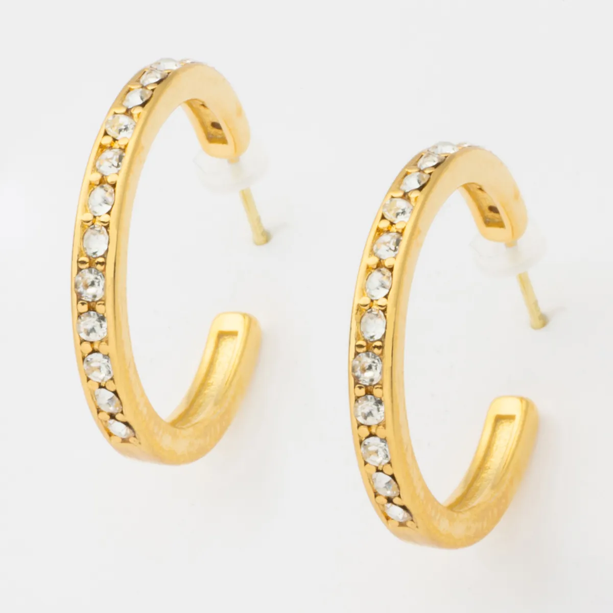 日本製ピアス K18ポスト クリスタルフープ 17mm 金属アレルギー対応