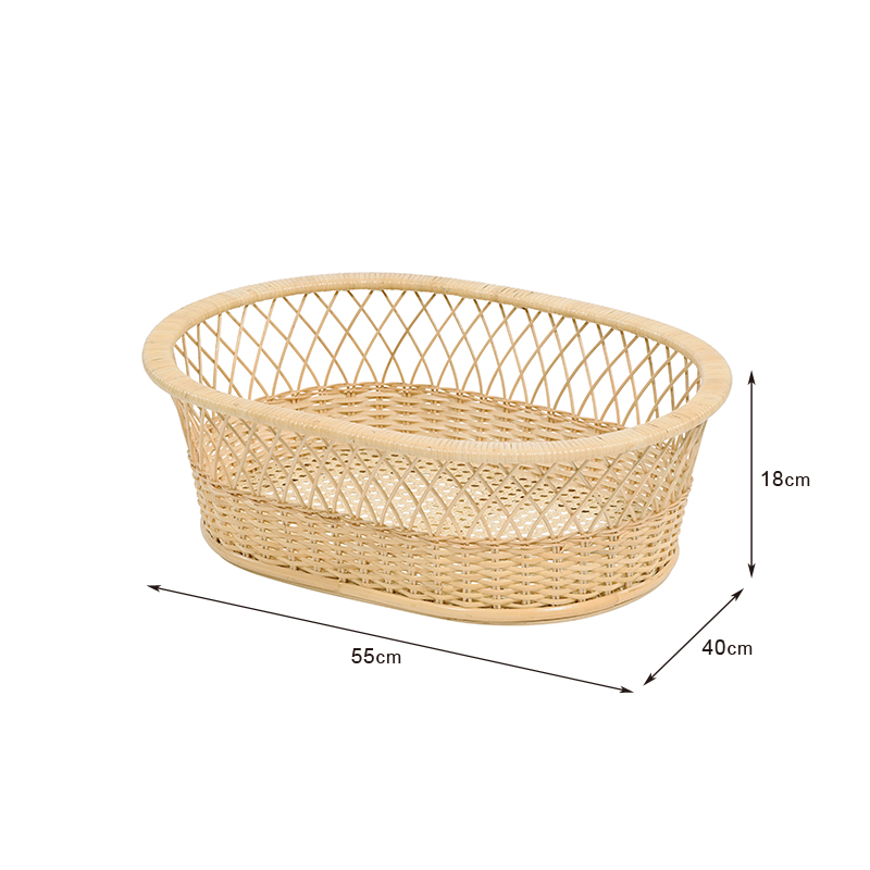 ドイツ製籐製楕円形バスケット 中型 ナチュラルブラウン
