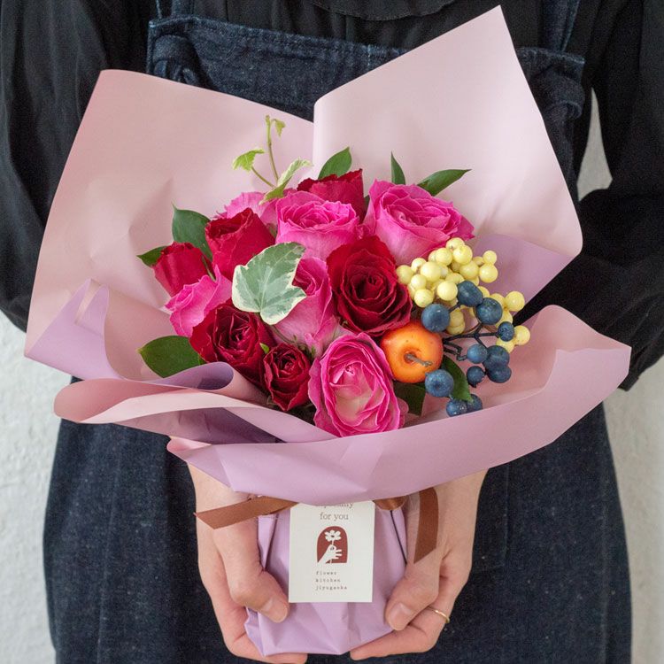 12本バラのハグブーケ 誕生日 花束 プレゼント スタンディングブーケ