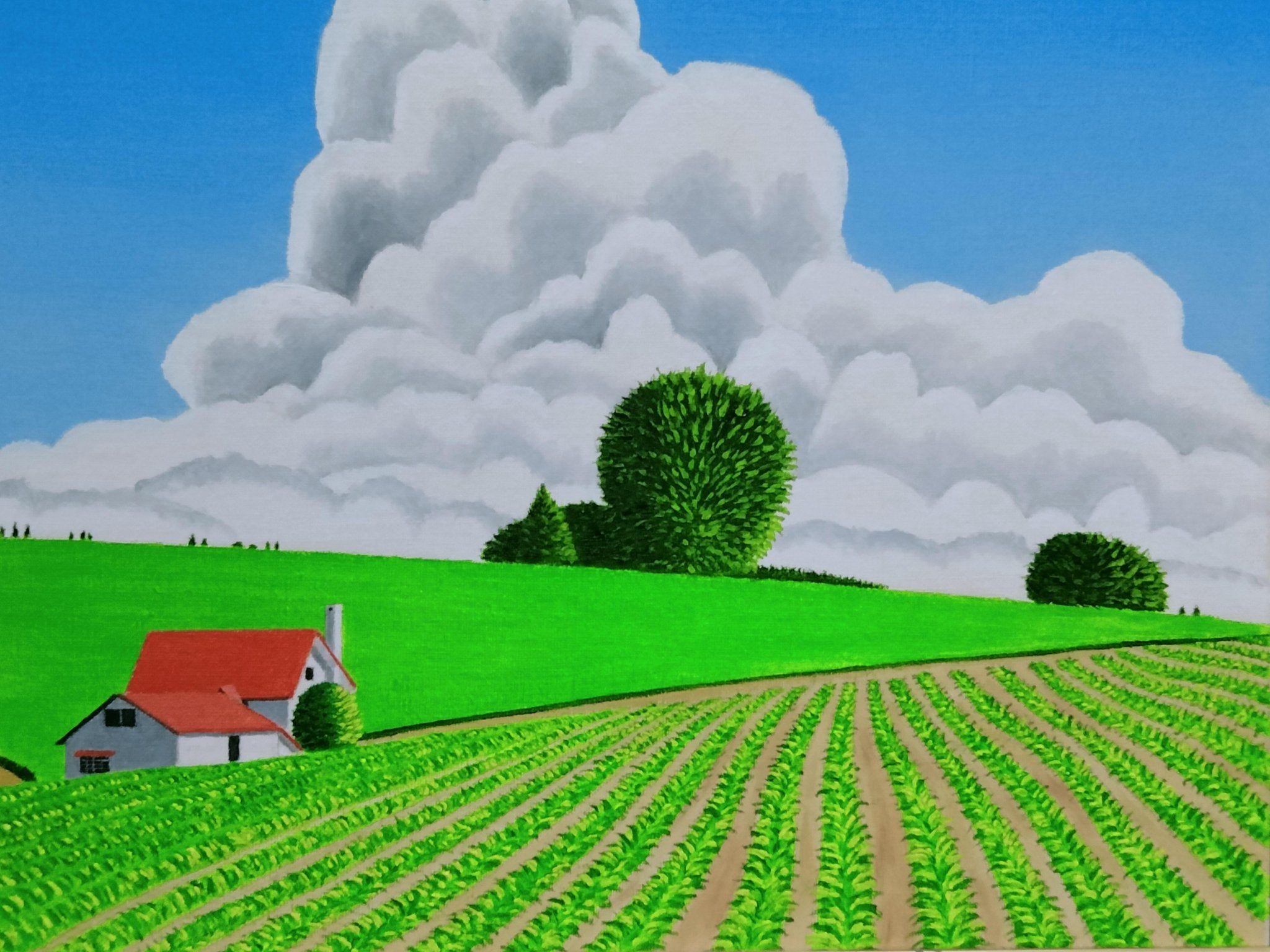 絵画の通販、購入ならFROM ARTIST/作品名：美瑛 畑の中の赤い屋根の家