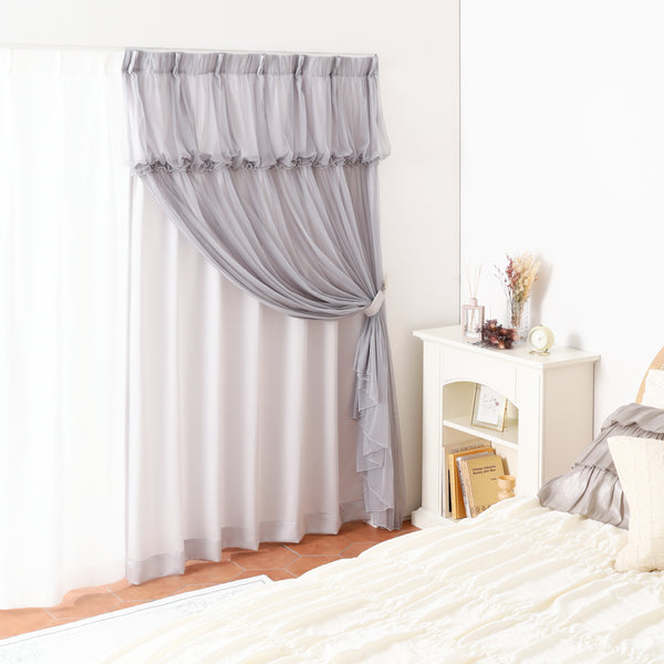 チュールバルーン ダブルカーテン H1350×W1000 ライトグレー（レース