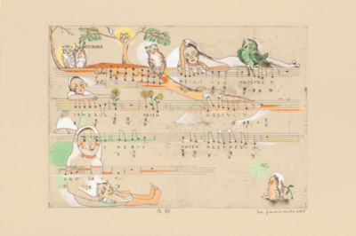 山本容子作(ヤマモトヨウコ サク)の『宿題』銅版画 手彩色通販