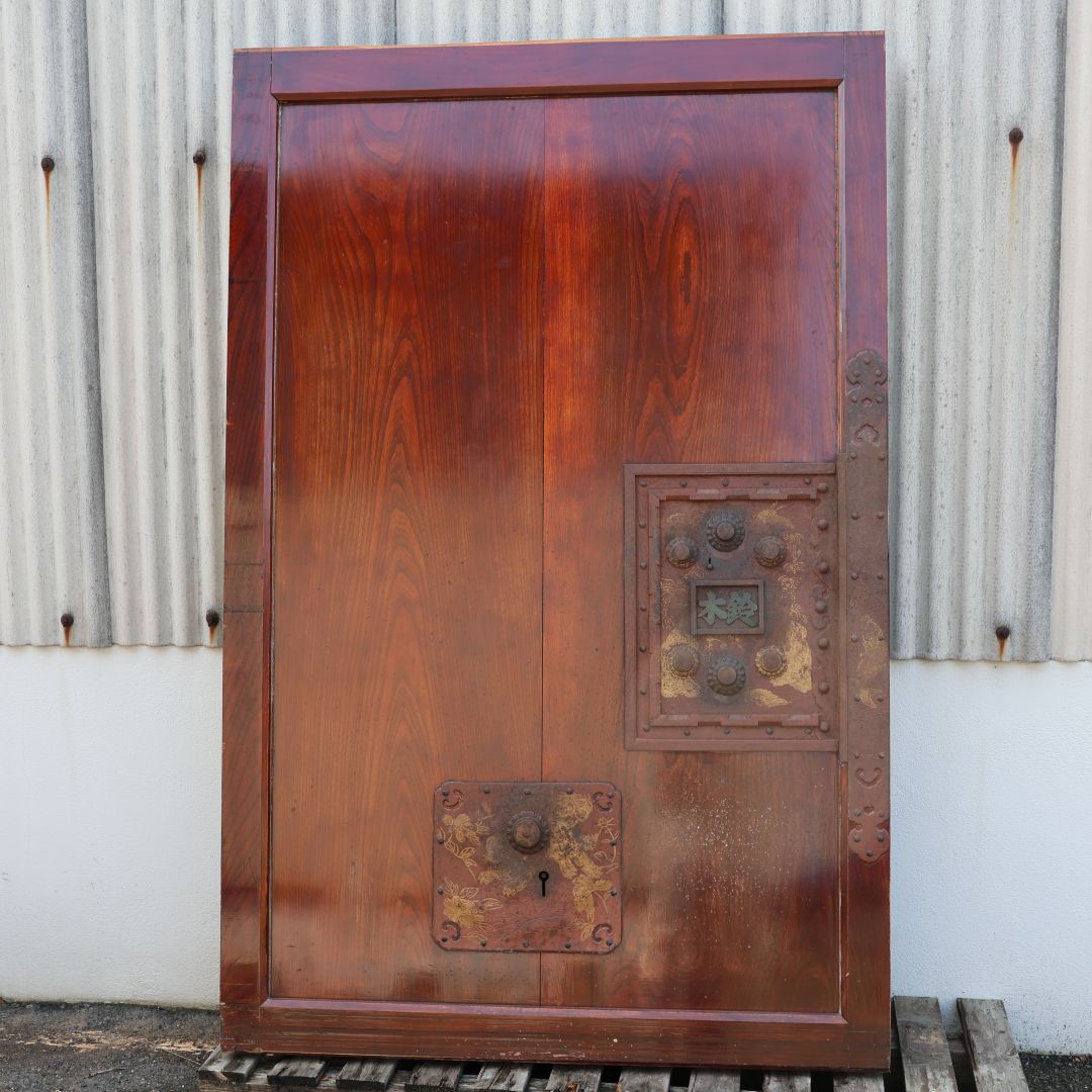 骨董品 庄内蔵戸 欅 明治時代 鯉 獅子 鶴 松竹梅