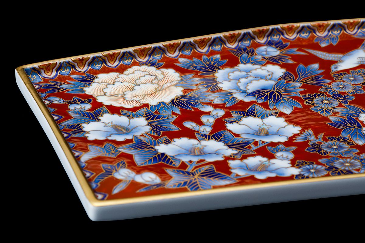 古代牡丹外赤 六角盛皿 | 有田焼 深川製磁｜公式オンラインストア