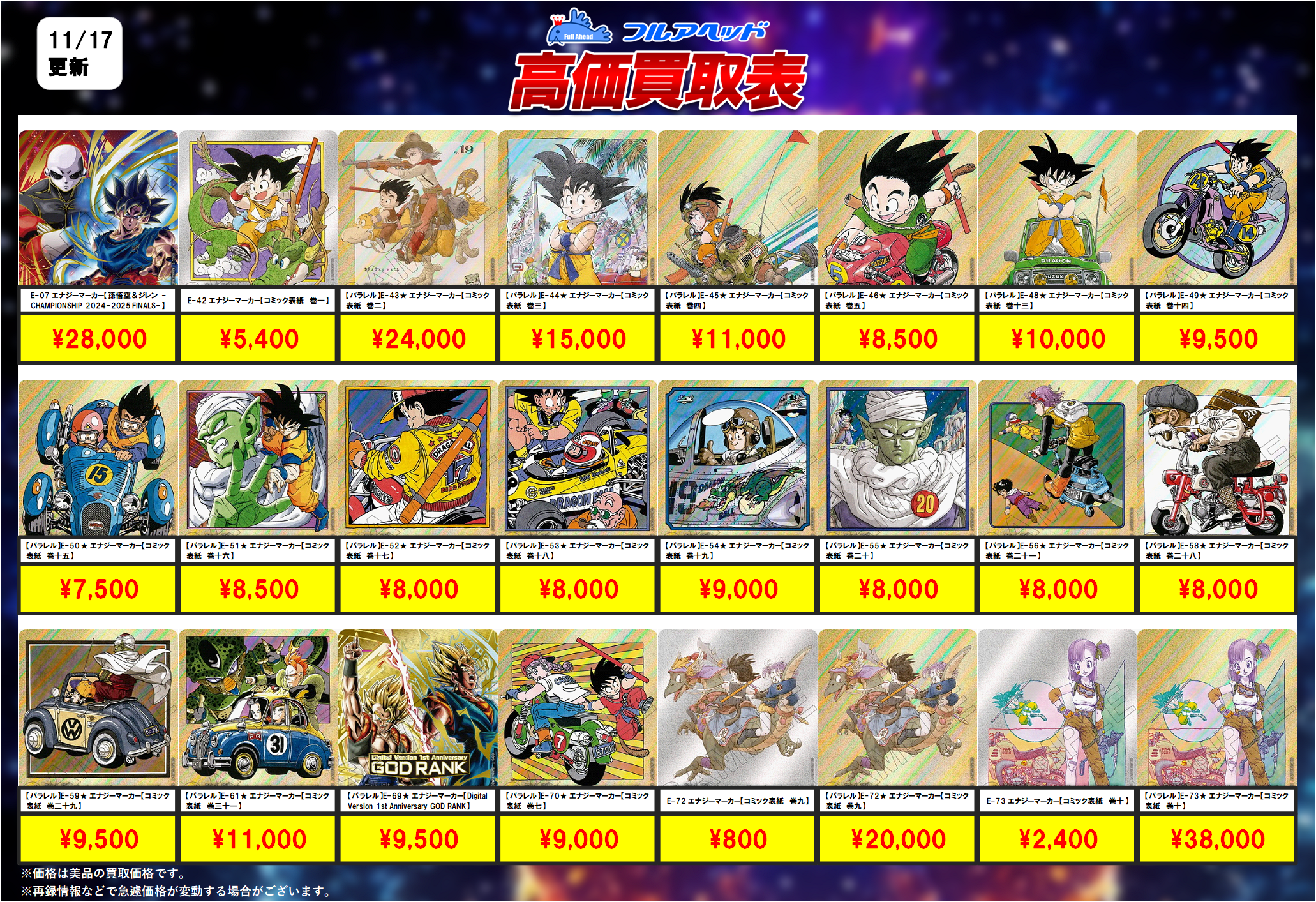 ドラゴンボールフュージョンワールド】買取表、販売価格の調整を行い
