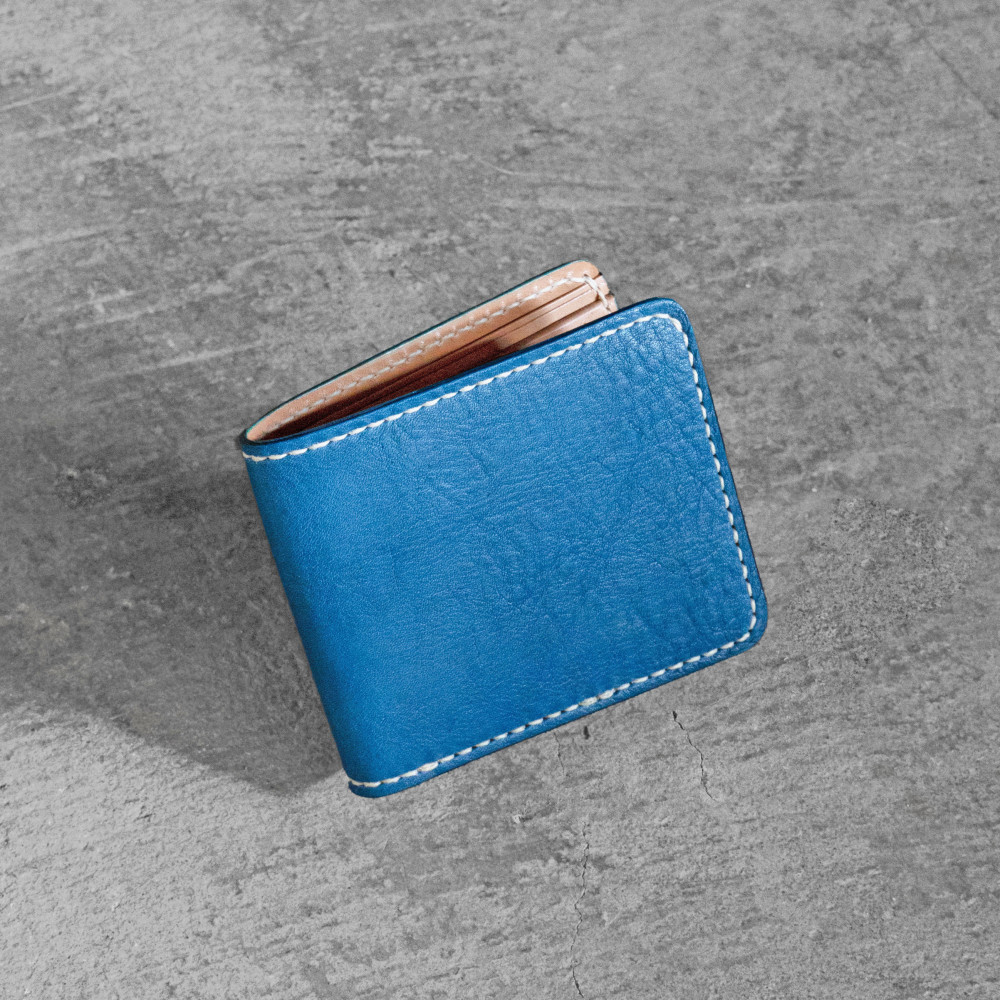 栃木レザー使用｜やわらか本革二つ折り財布｜Half wallet 02｜ブルー