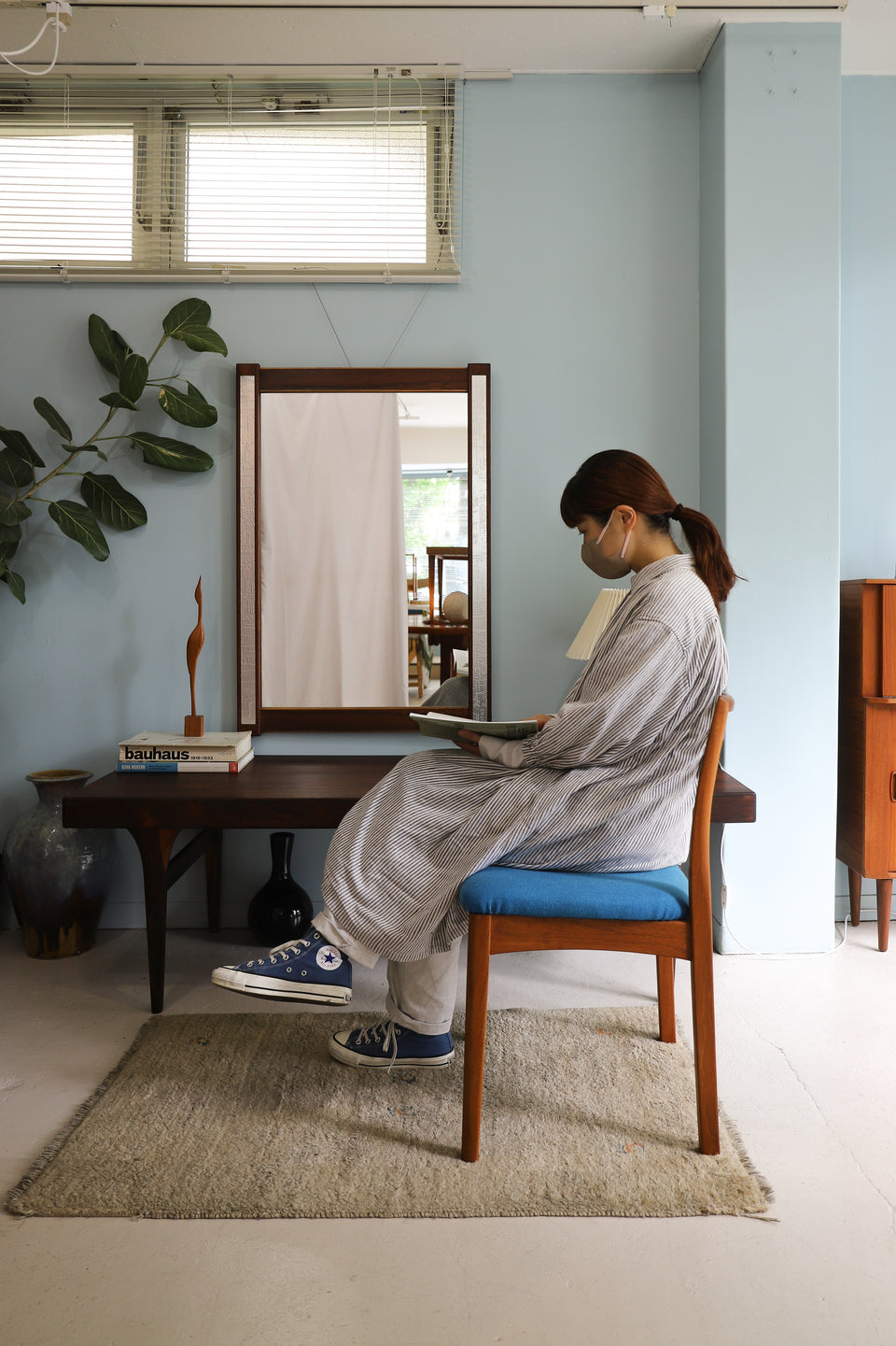 デンマークヴィンテージ ウォールミラー 壁掛け鏡 ローズウッド材 北欧