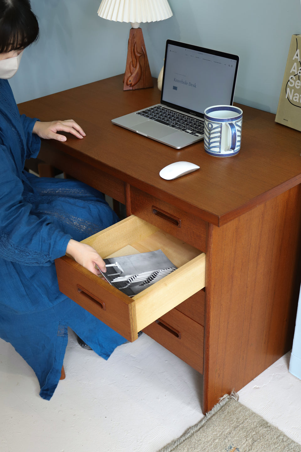 ジャパンヴィンテージ 片袖デスク チーク材 机 北欧スタイル/Japanese