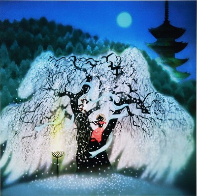 藤城清治｜古都の桜と笛吹く少女の作品価値・価格・販売