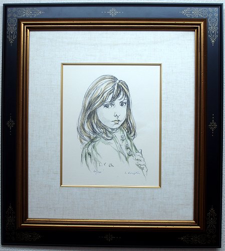 藤田嗣治 君代夫人コレクション「三つのボタンの少女」 額装画像