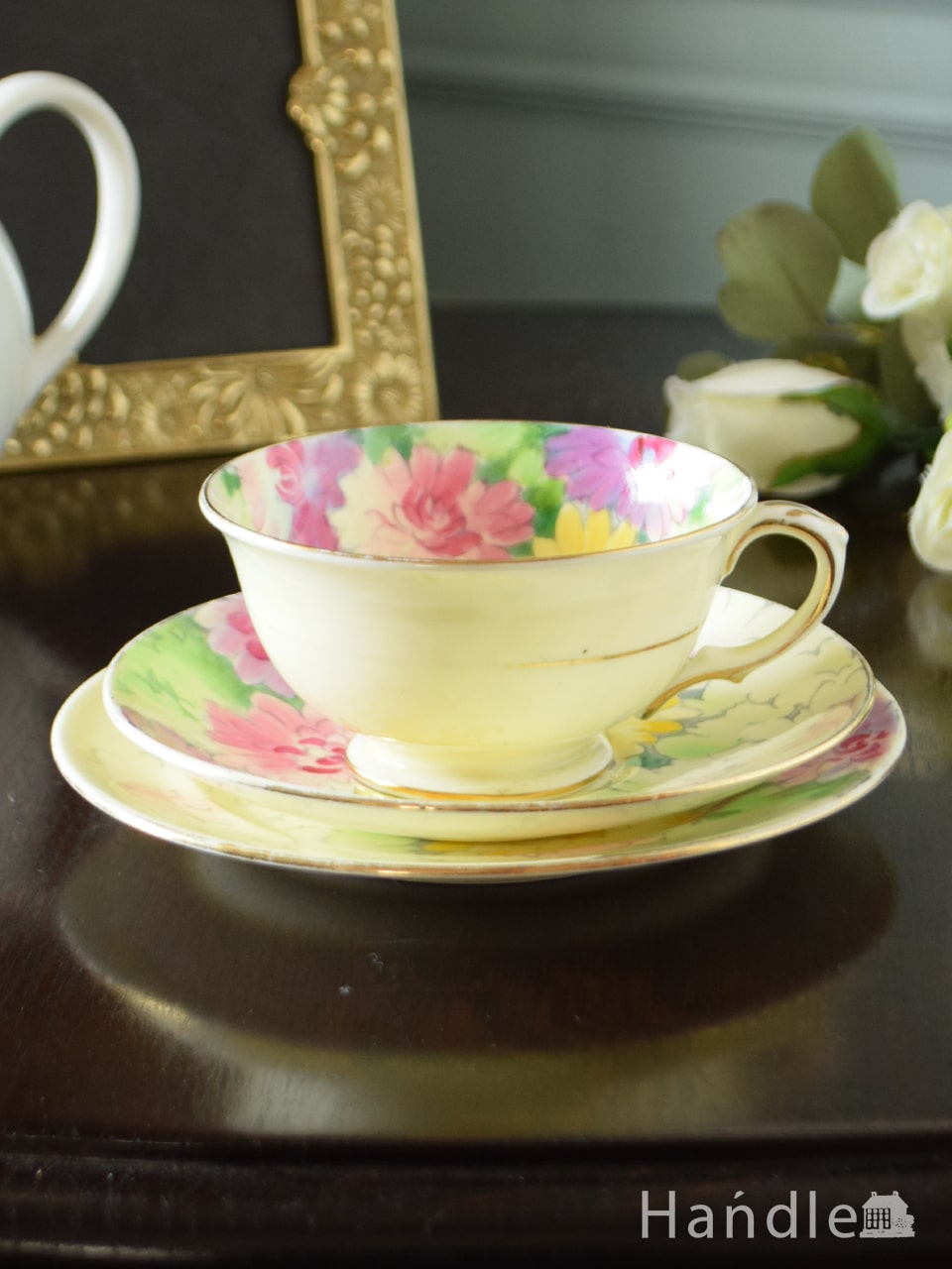 英国のアンティーク陶磁器、クラウンスタッフォードシャーのトリオ(d