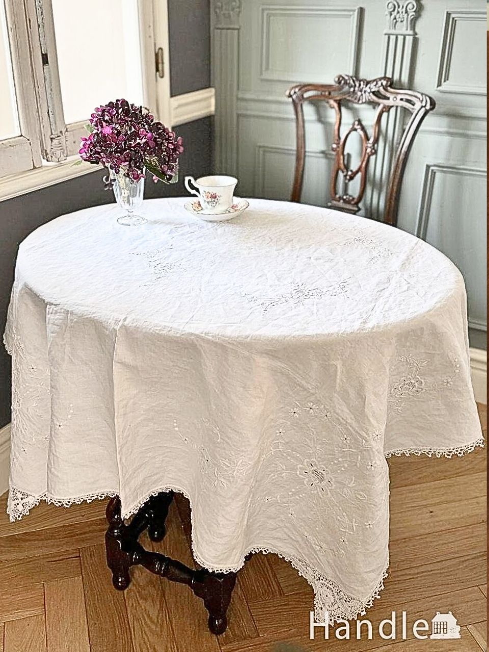 フランス アンティークの100センチ四方のテーブルクロス フランス