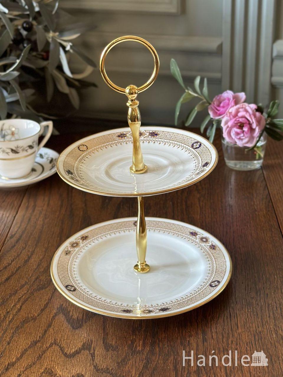 英国アンティークのおしゃれなケーキスタンド、コールドンウェアの2段