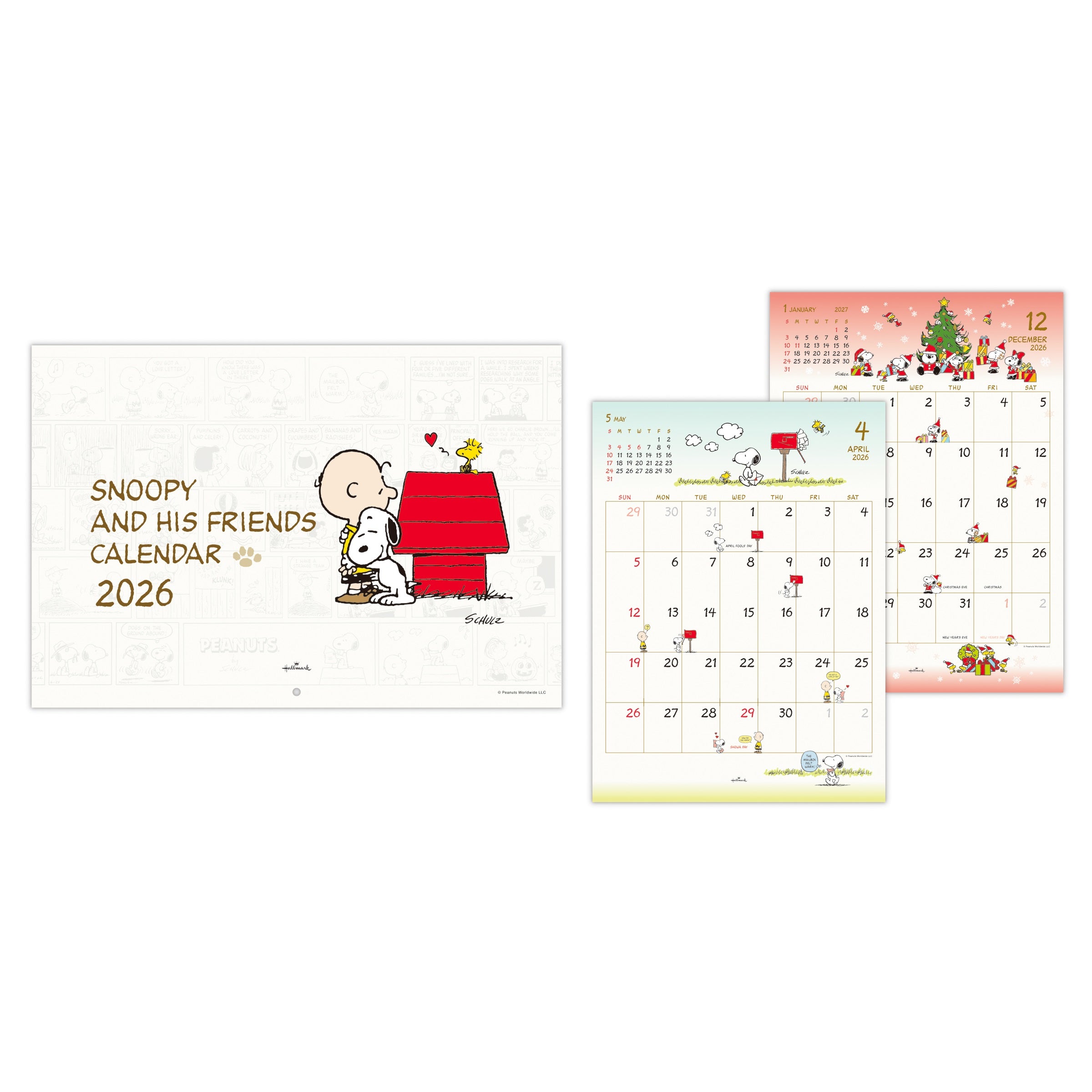 スヌーピー ピーナッツ【壁掛け｜二つ折りカレンダー大 2026】日本