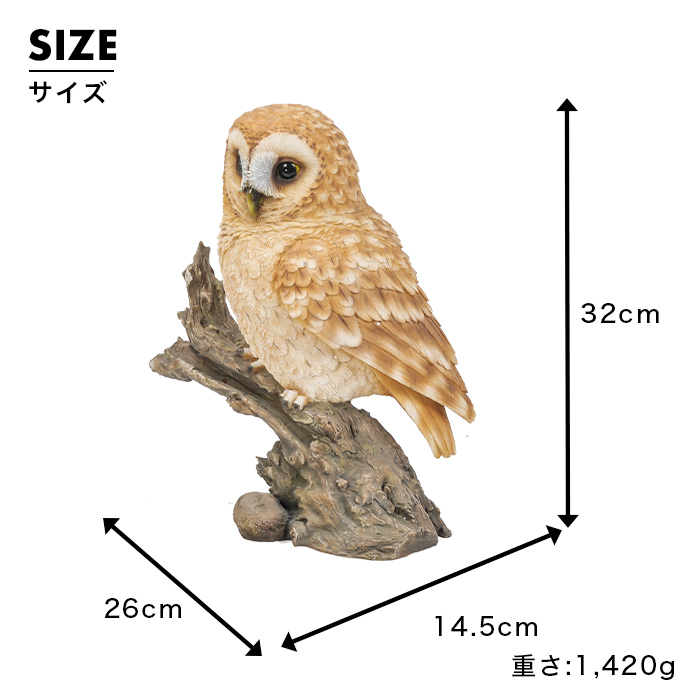 木に留まるフクロウ《茶梟（32cm）》 – ガーデン用ソーラーライト専門
