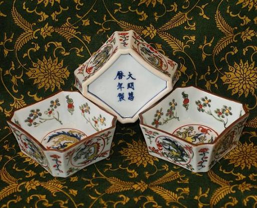 角皿 金彩 色絵付け 歪みあり 松竹梅 人物 船 小鳥 紅葉 5脚 江戸時代