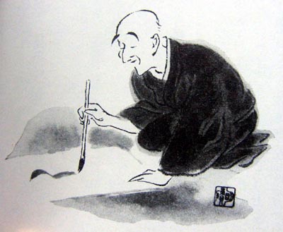 水墨良寛「天上大風」良寛画家.渡邊守峰肉筆、個展展示作品、現代良寛、破格の一品