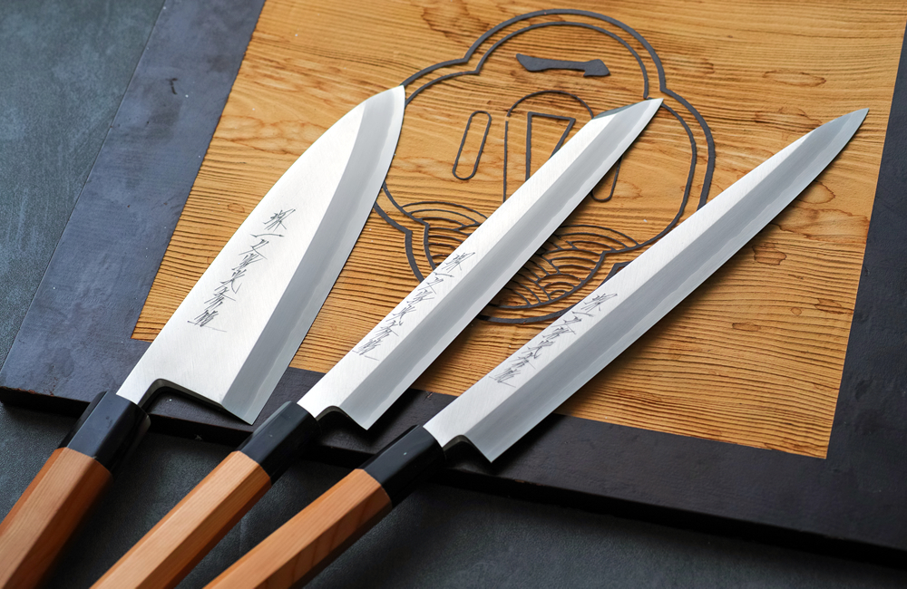 堺一文字光秀 白銀 霞研 鎌薄刃包丁 鞘付き