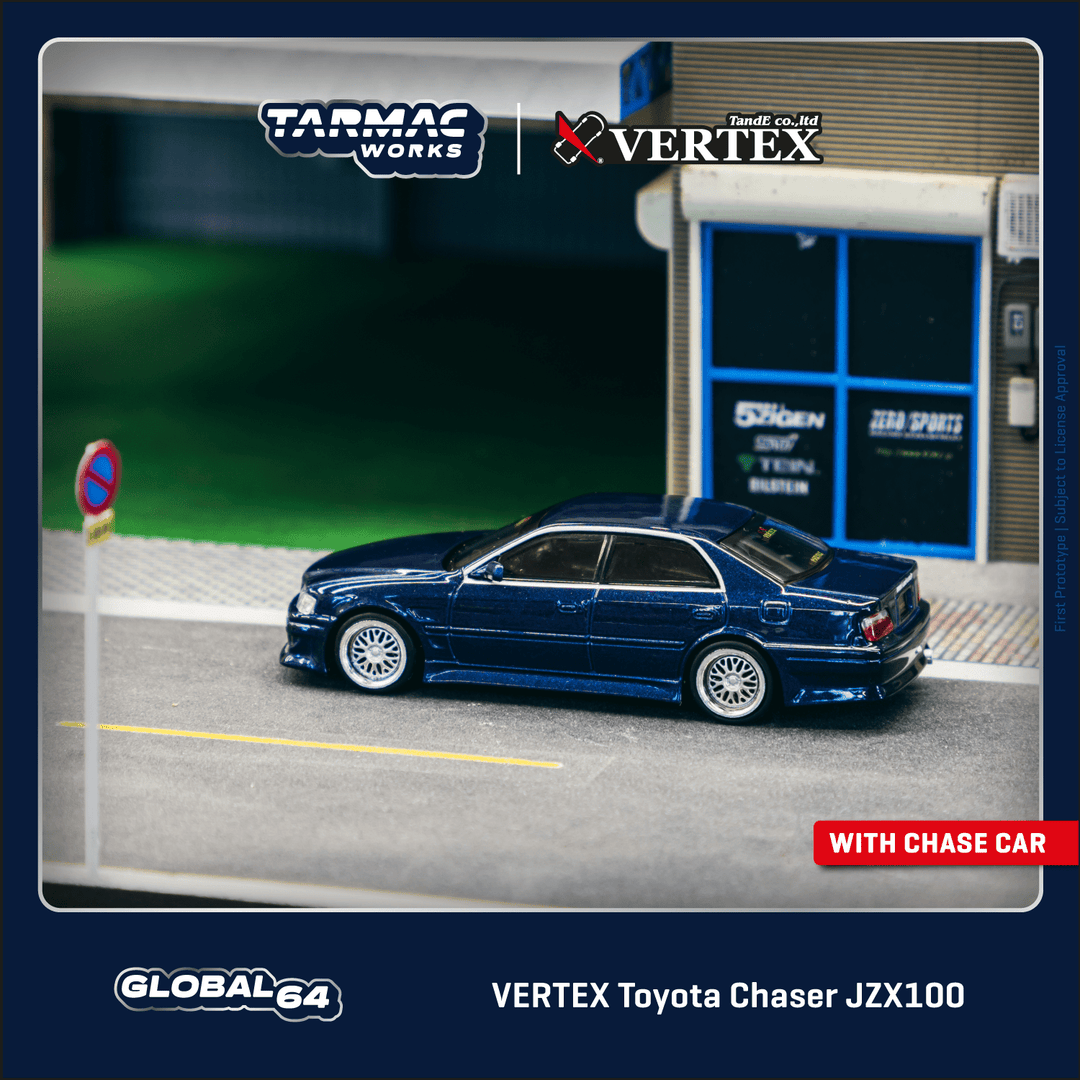 Tarmac Works 1:64 VERTEX Toyota Chaser JZX100 Blue Metallic T64G
