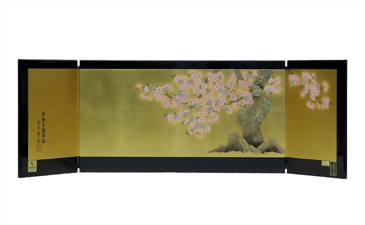 雛人形用 屏風 「金沢桜華 本金手描蒔絵 11号サイズ」