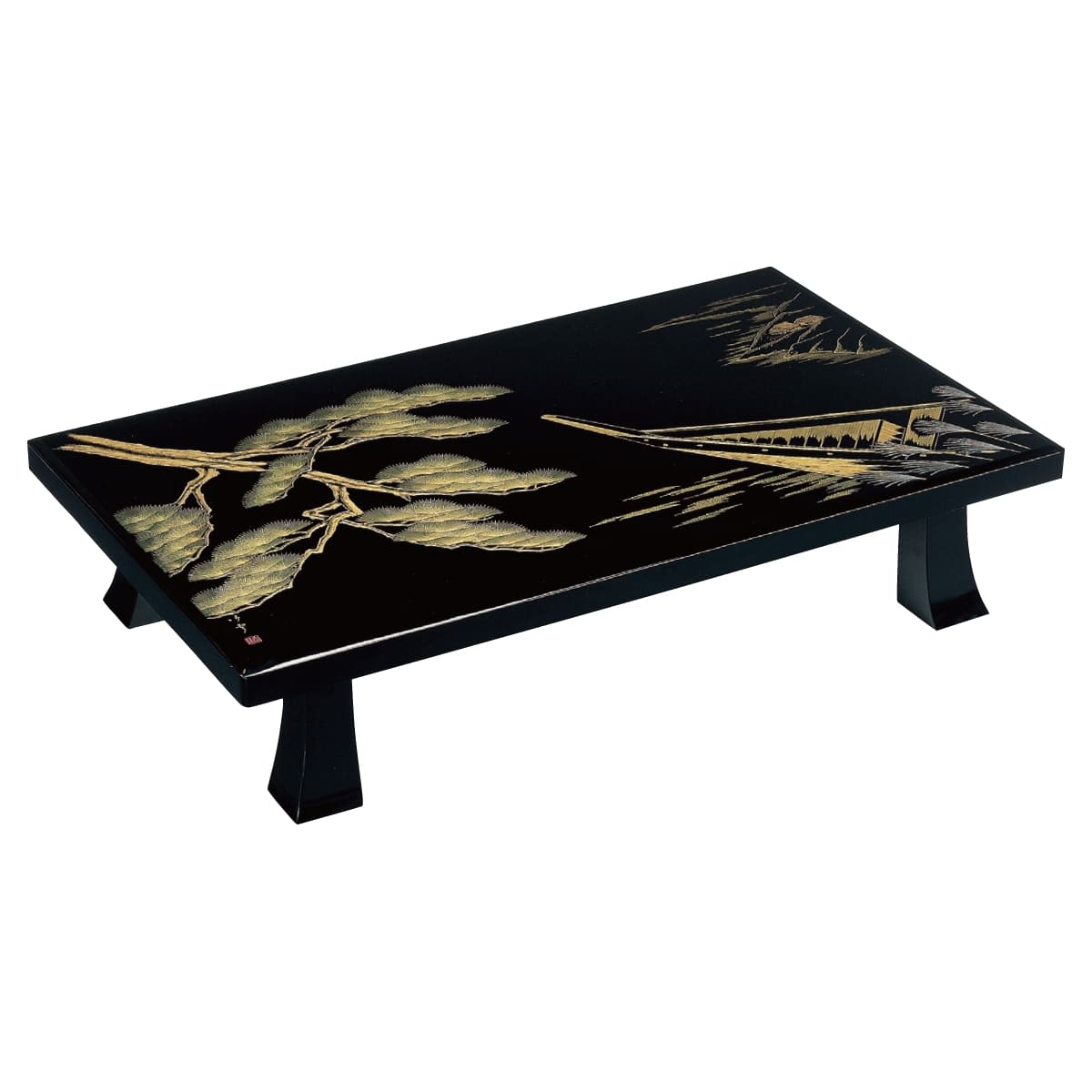 入舟 うるし沈金（末広京脚型）｜演漆の座卓