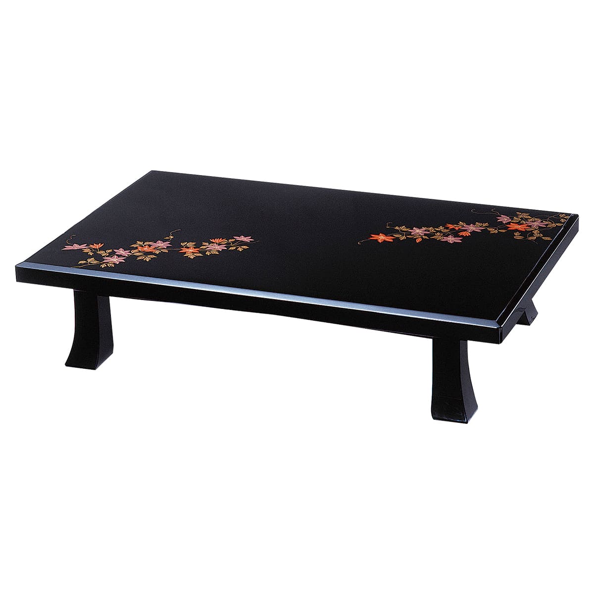 座卓 末広 黒呂 鉄仙蒔絵 漆｜龍門堂（木の匠）