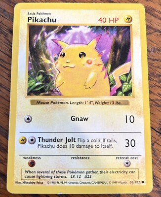 1999 Pokemon Base Set Shadowless Red Cheeks Pikachu 58/102 - LP | eBay