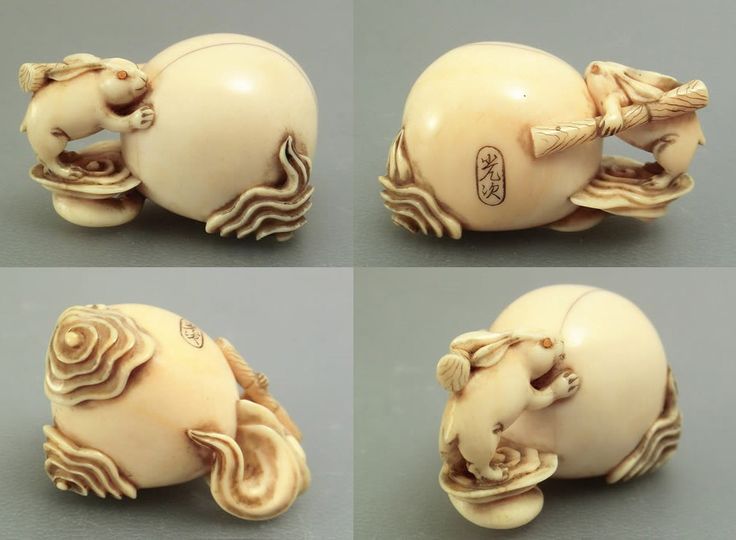 つき兎 象牙根付