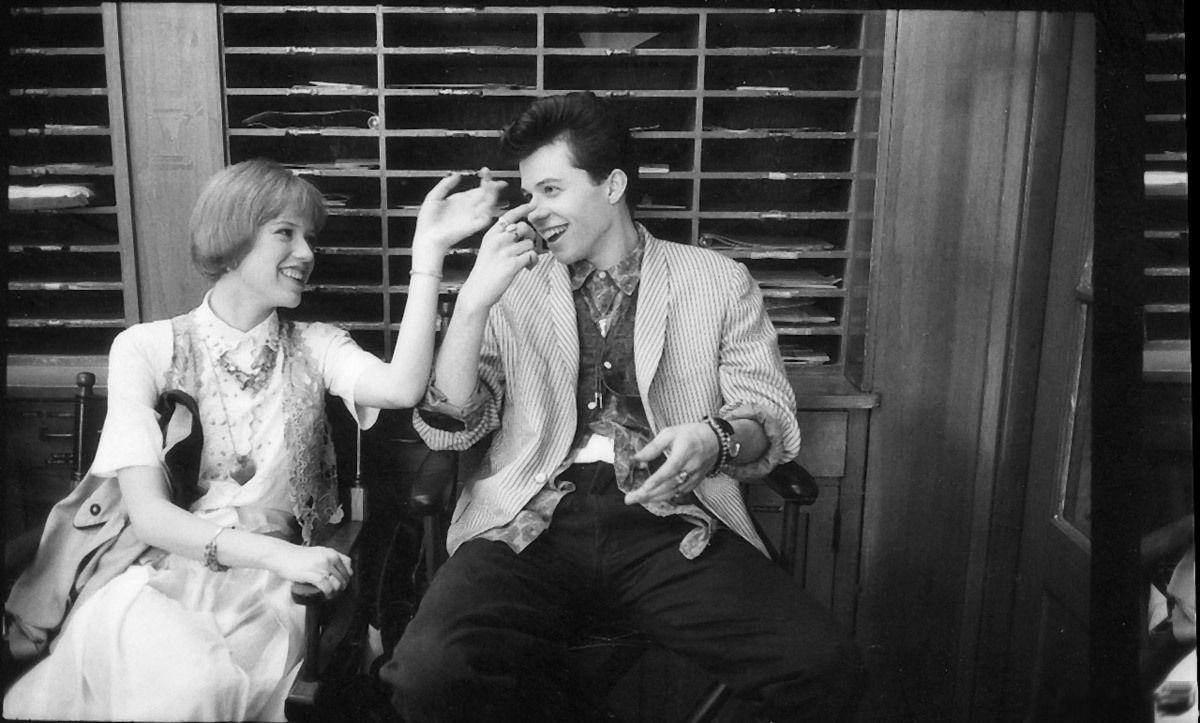 Molly Ringwald and Jon Cryer on the set of Pretty in Pink (1986