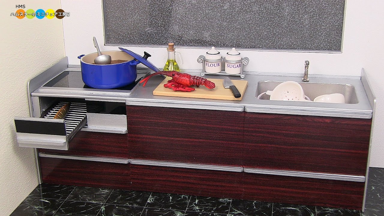 DIY Dollhouse items - Miniature Built In Kitchen ミニチュア
