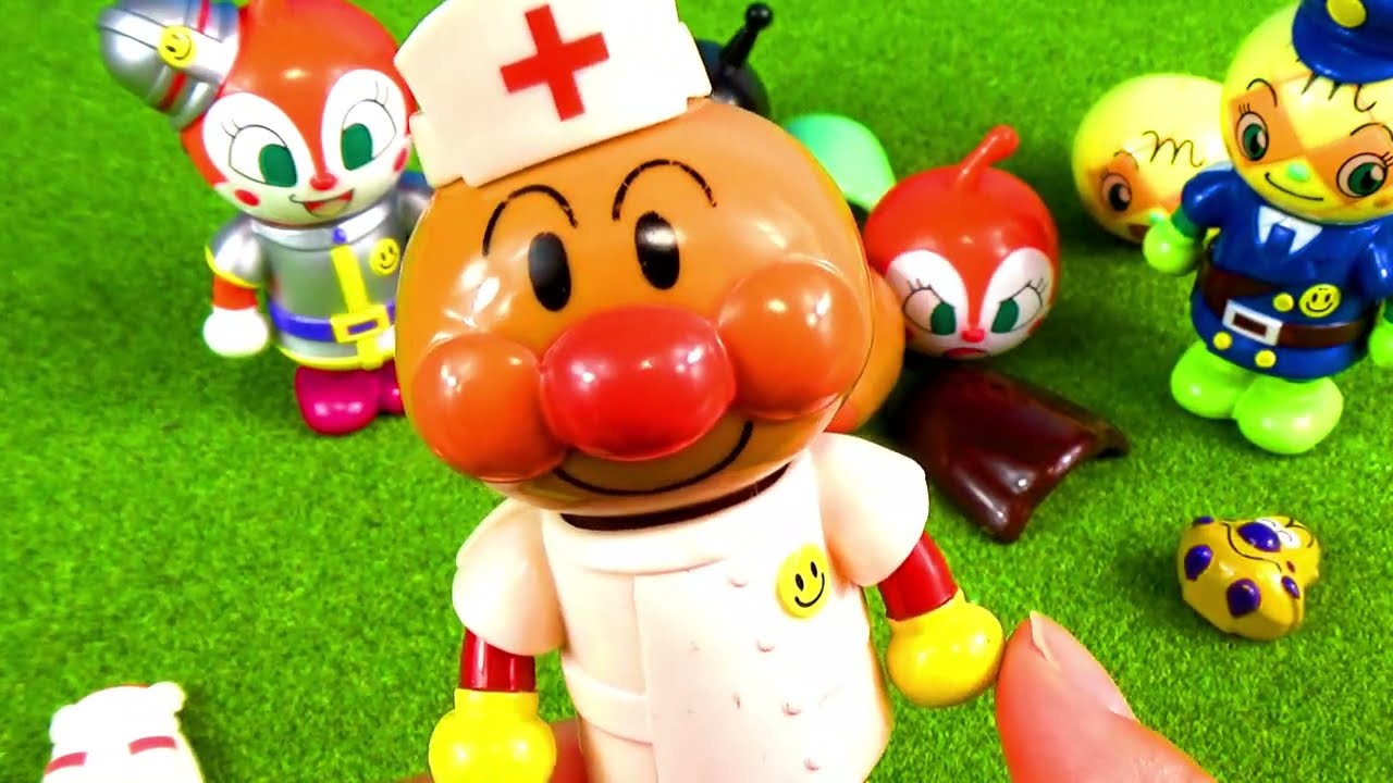 アンパンマンの古いおもちゃパチッとな ばいきんまん、ドキンちゃん