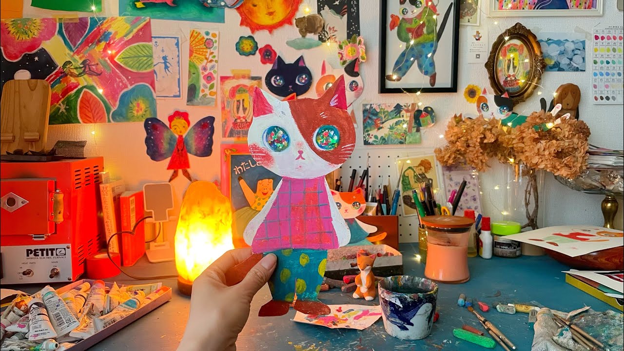 夜の猫ドローイングと日常🐱☕️🖍️ Cozy Night Cat Drawing (No