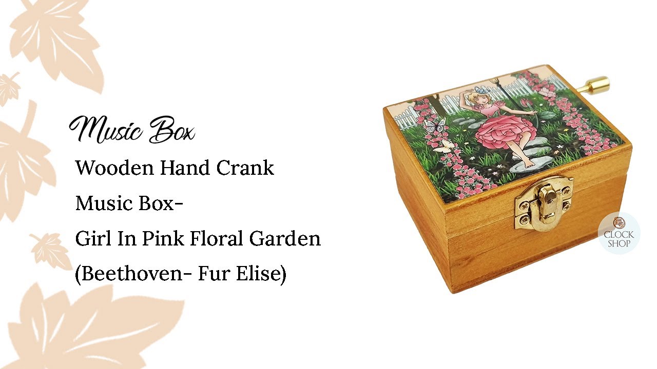Wooden Hand Crank Music Box- Girl In Pink Floral Garden (Beethoven